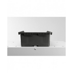 Scaffale a 4 ripiani grigio scuro con 9 contenitori RK Box Air blu cielo con coperchi e frontalini, L496 x P304 x H546 mm