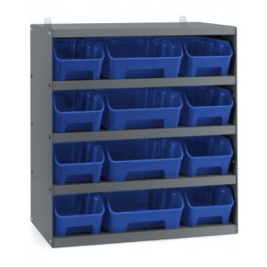 Scaffale a 5 ripiani grigio scuro con 12 contenitori RK Box Air blu cielo, L496 x P304 x H546 mm