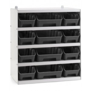 Scaffale a 5 ripiani grigio chiaro con 12 cassette RK Box grigio, L496 x P304 x H546 mm