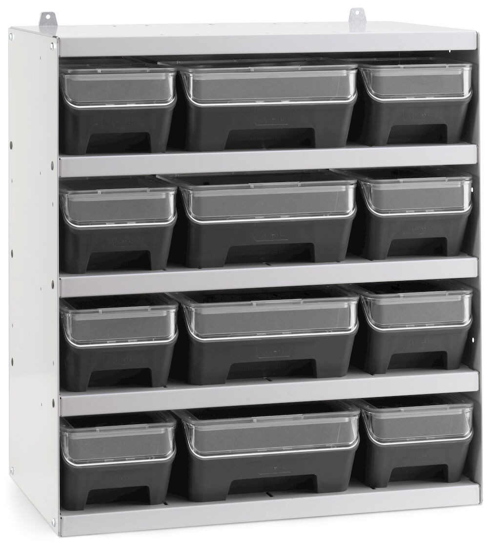 Scaffale a 5 ripiani grigio chiaro con 12 contenitori RK Box Air antracite, L496 x P304 x H546 mm