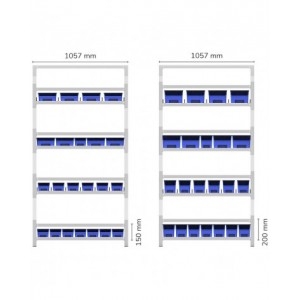 Scaffalatura kanban con 7 piani inclinati e separatori, L1057 x P521 x H2016 mm