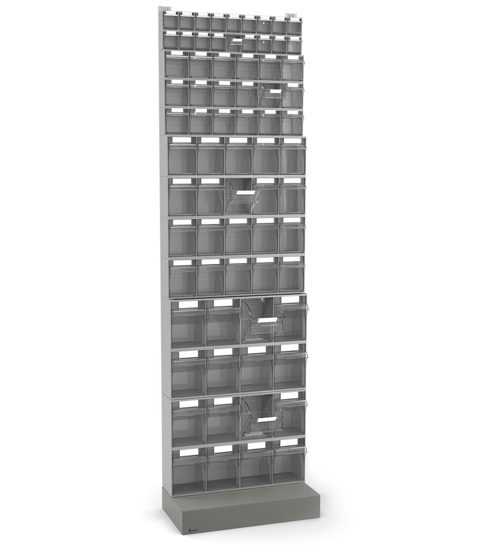 Scaffalatura per minuterie con base e 72 cassetti Visual Box, H2100 mm