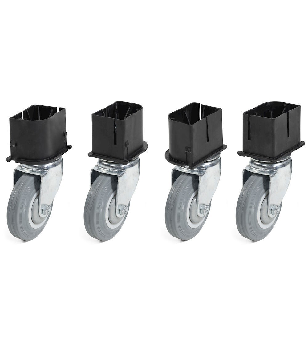 Kit 4 ruote girevoli in gomma standard per cassoni 1200 x 800 mm, Ø 125 mm, 200 kg