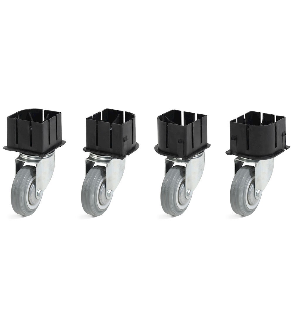 Kit 4 ruote girevoli in gomma standard per cassoni 1040 x 640 mm, Ø 100 mm, 200 kg