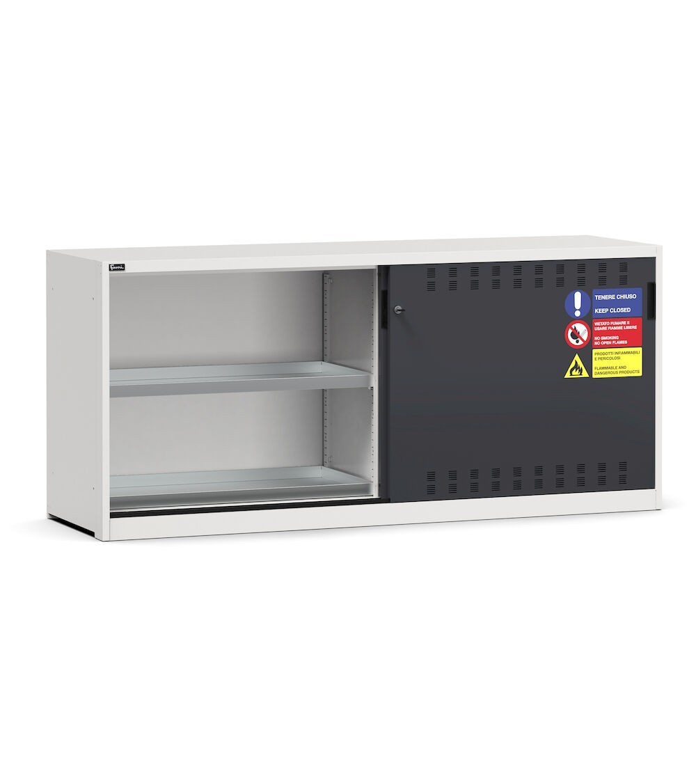 Armadietto con ante scorrevoli fessurate, 4 vasche interne, L2040 x P600 x H915 mm, RAL 7035 + 7016, PERFOM22002