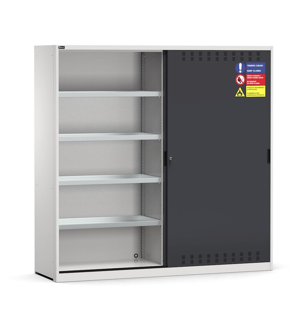 Armadio con ante scorrevoli fessurate e vasche interne, L2000 x P600 x H2000 mm, RAL 7035 + 7016, PERFOM23003