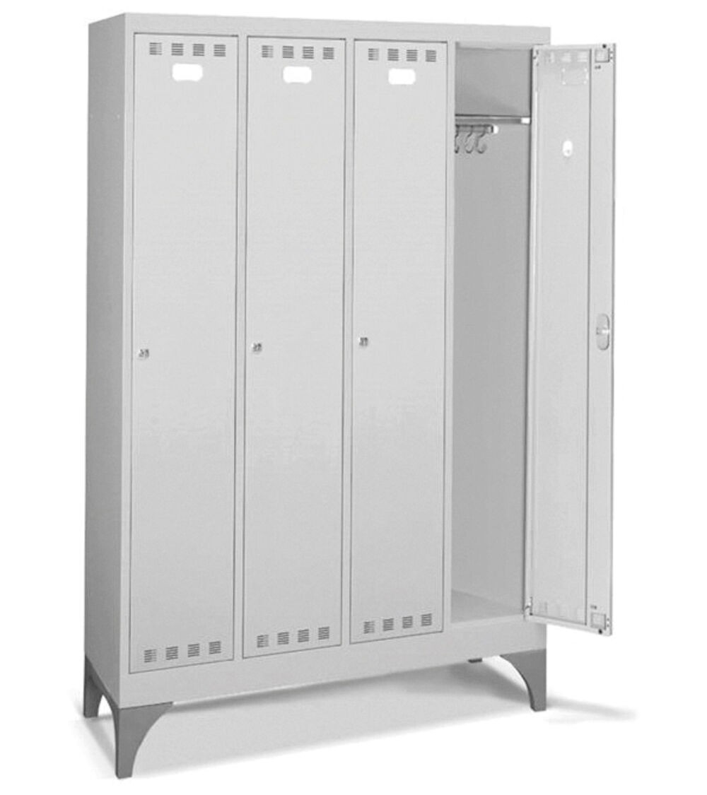 Armadio spogliatoio in metallo a 4 scomparti con piedini