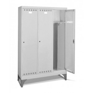 Armadio spogliatoio in metallo a 3 scomparti con piedini