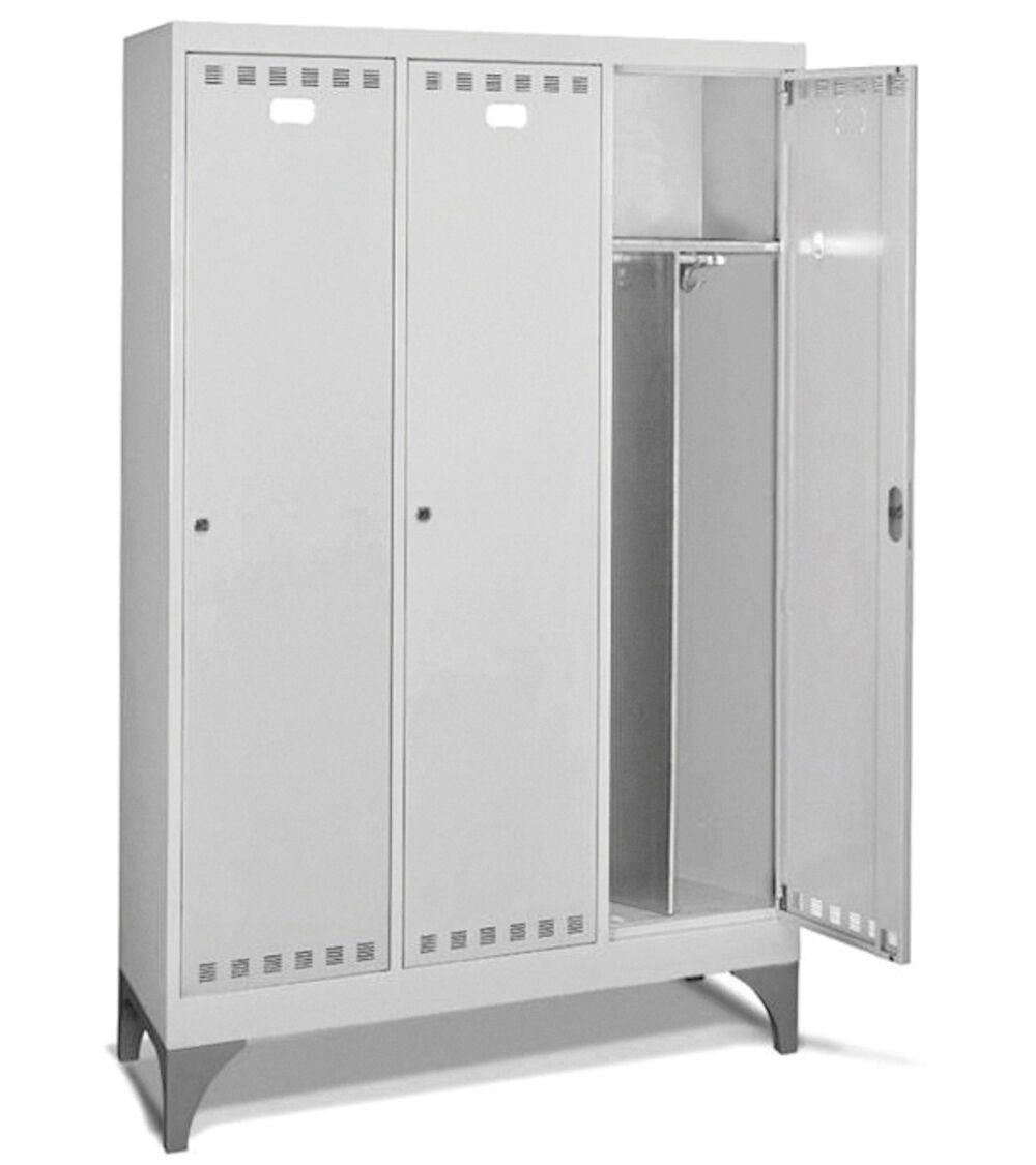 Armadio spogliatoio in metallo a 3 scomparti con piedini