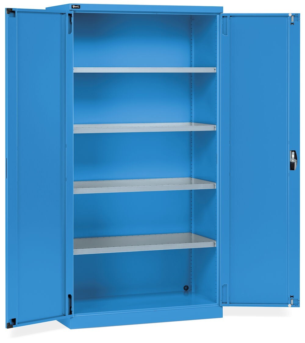 Armadio per officina in metallo, 4 ripiani, L1023 x P555 x H2000 mm, RAL 5012