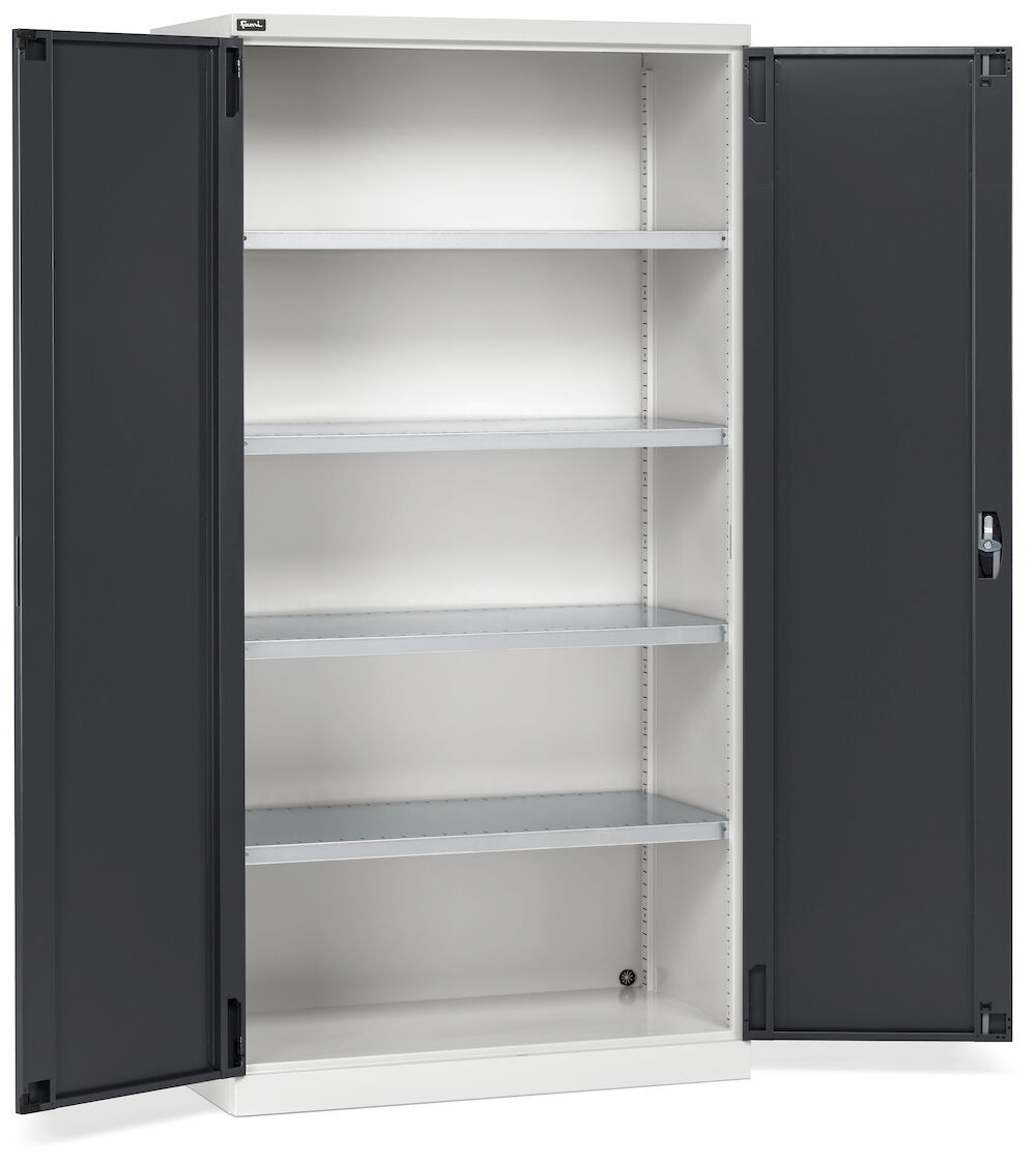 Armadio industriale per officina in metallo con 2 ante, 4 ripiani, L1023 x P555 x H2000 mm, PERFOM14001