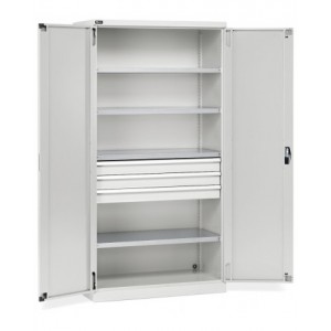Armadio industriale con 2 porte, 4 ripiani, 3 cassetti, L1023 x P555 x H2000 mm, PERFOM14005