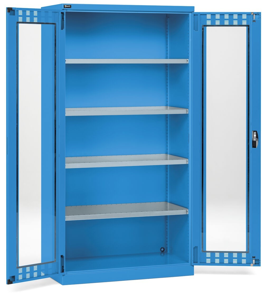 Armadio con ante a battente fessurate in policarbonato, 4 ripiani, L1023 x P555 x H2000 mm, PERFOM14009