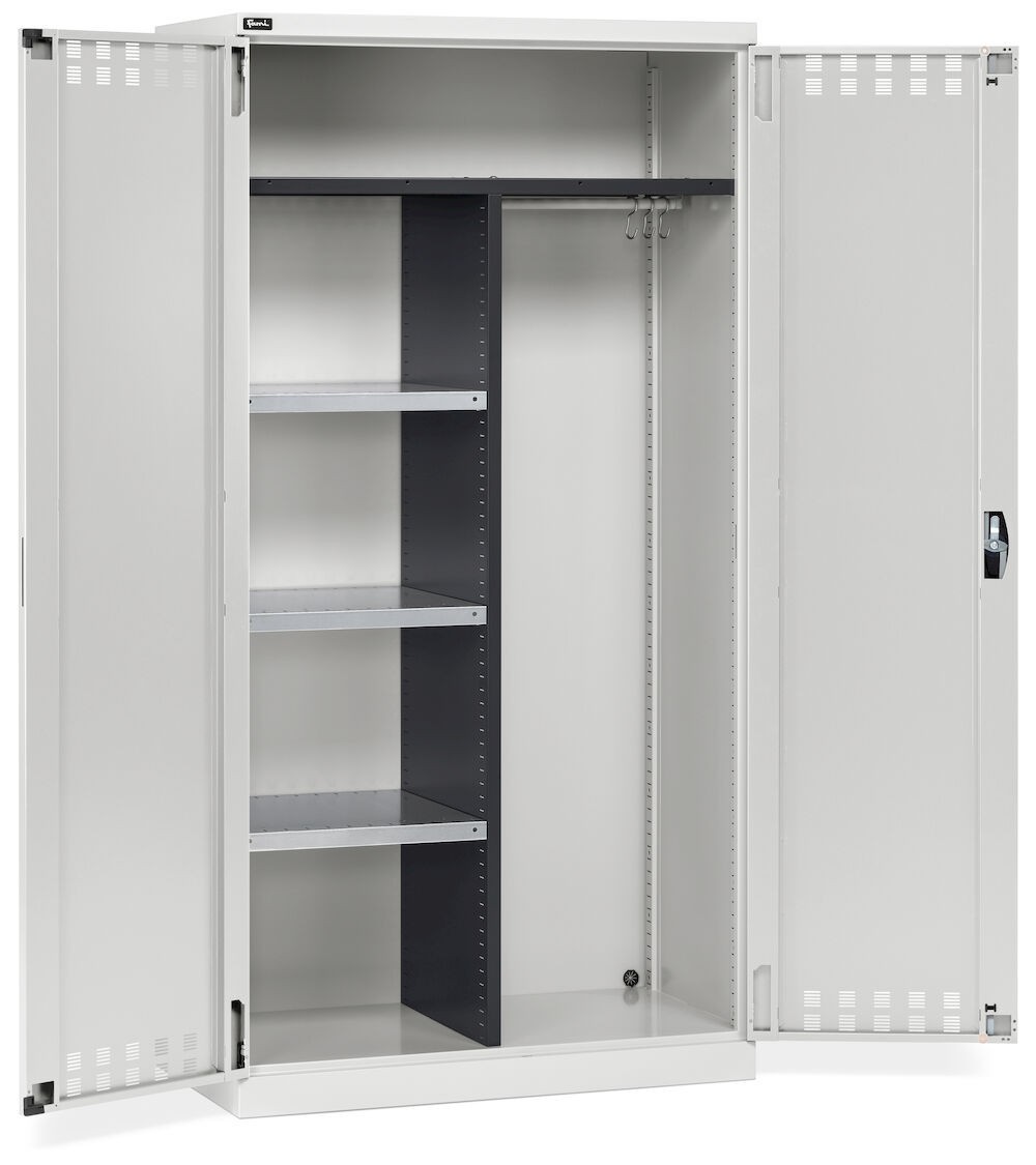 Armadio multiuso con ante battente fessurate, ripiani e divisorio, L1023 x P555 x H2000 mm, PERFOM14011