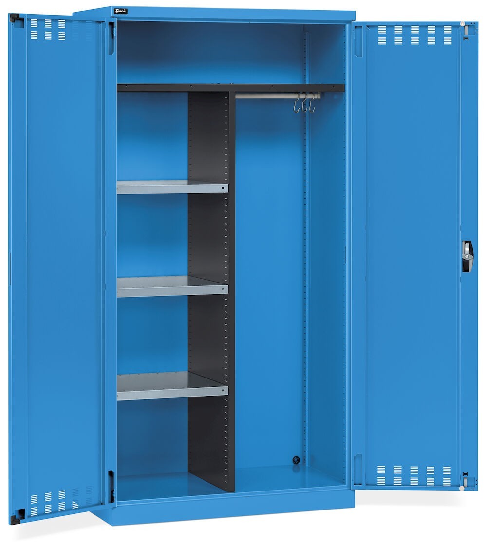 Armadio multiuso con ante battente fessurate, ripiani e divisorio, L1023 x P555 x H2000 mm, PERFOM14012