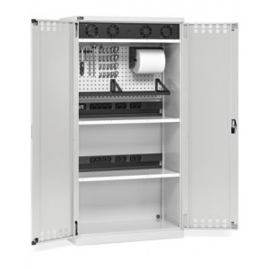 Armadio caricabatterie con griglia areazione, pannelli forati, accessori, L1023 x P555 x H2000, PERFOM14035