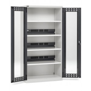 Armadio caricabatterie con ante in policarbonato, 4 piani/pannelli forati, L1023 x P555 x H2000 mm, PERFOM 14037