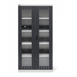 Armadio caricabatterie con ante in policarbonato, 4 piani/pannelli forati, L1023 x P555 x H2000 mm, PERFOM 14037
