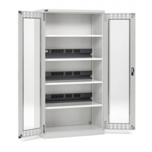 Armadio caricabatterie con ante in policarbonato, 4 piani/pannelli forati, L1023 x P555 x H2000 mm, PERFOM14038