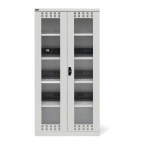 Armadio caricabatterie con ante in policarbonato, 4 piani/pannelli forati, L1023 x P555 x H2000 mm, PERFOM14038