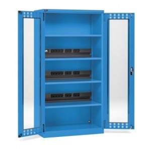 Armadio caricabatterie con ante in policarbonato, 4 piani/pannelli forati, L1023 x P555 x H2000 mm, PERFOM14039