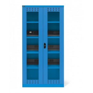 Armadio caricabatterie con ante in policarbonato, 4 piani/pannelli forati, L1023 x P555 x H2000 mm, PERFOM14039