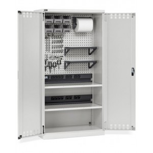 Armadio caricabatterie con ante battenti, pannelli forati, accessori, L1023 x P555 x H2000 mm, PERFOM14041