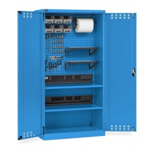 Armadio caricabatterie con ante battenti, pannelli forati, accessori, L1023 x P555 x H2000 mm, PERFOM14042
