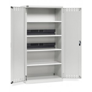 Armadio caricabatterie con ante battenti in lamiera e ripiani forati, L1023 x P555 x H2000 mm, PERFOM14044