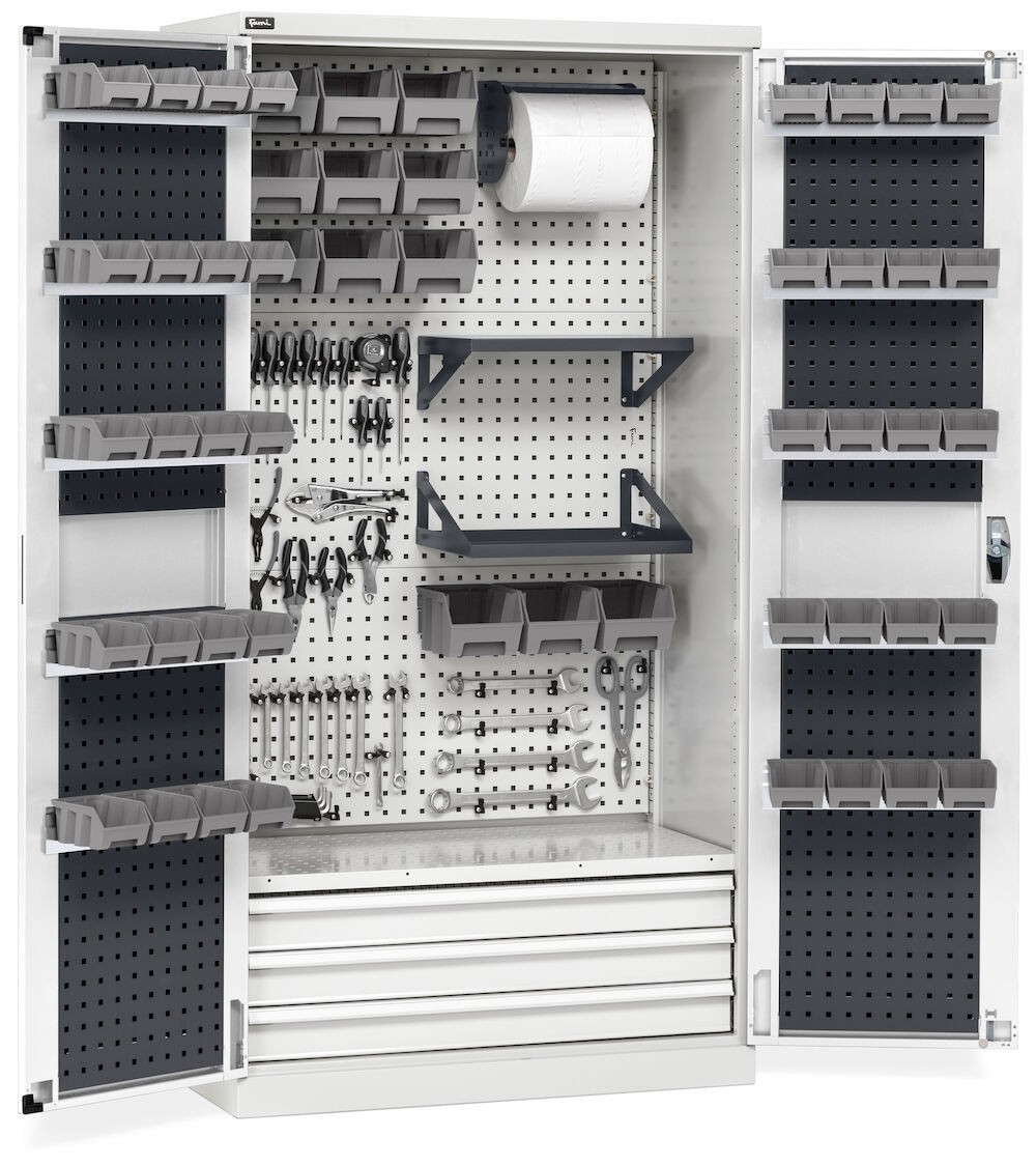 Armadio porta attrezzi con ante battente e accessori, L1023 x P555 x H2000 mm, PERFOM14047