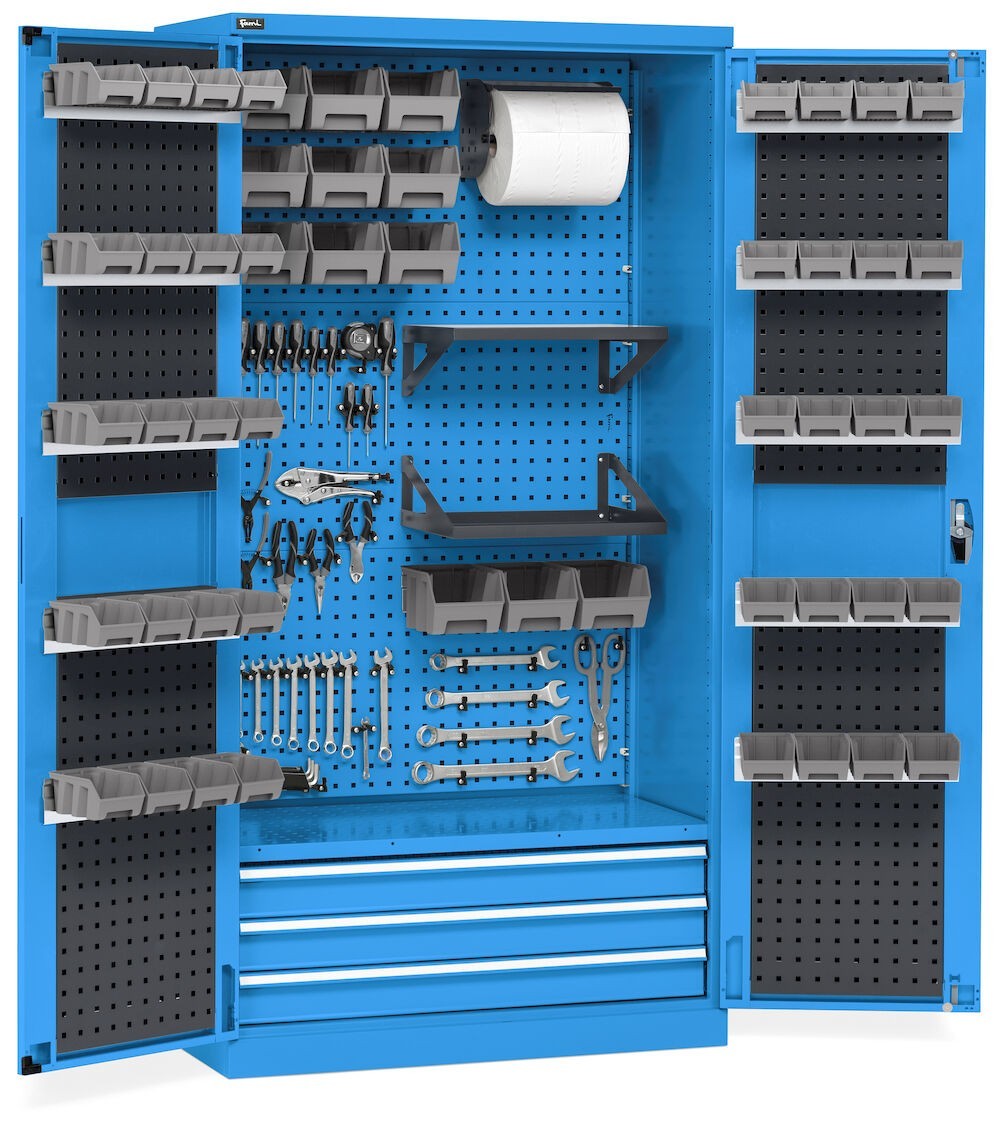 Armadio porta attrezzi con ante battente e accessori, L1023 x P555 x H2000 mm, PERFOM14048