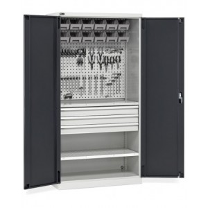 Armadio portautensili, ante battente, cassetti, piani, contenitori e ganci, L1023 x P555 x H2000 mm, PERFOM14049