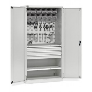 Armadio portautensili, ante battente, cassetti, piani, contenitori e ganci, L1023 x P555 x H2000 mm, PERFOM14050