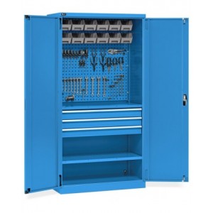 Armadio portautensili, ante battente, cassetti, piani, contenitori e ganci, L1023 x P555 x H2000 mm, PERFOM14051