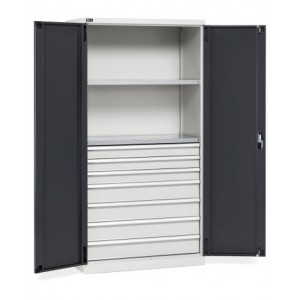 Armadio 2 ante a battente, 2 ripiani, 7 cassetti, L1023 x P555 x H2000 mm, PERFOM14052