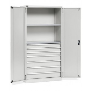 Armadio 2 ante a battente, 2 ripiani, 7 cassetti, L1023 x P555 x H2000 mm, PERFOM14053