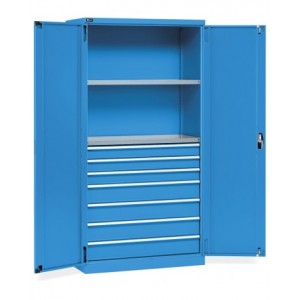 Armadio 2 ante a battente, 2 ripiani, 7 cassetti, L1023 x P555 x H2000 mm, PERFOM14054