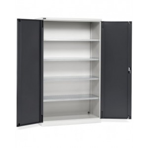 Armadio industriale per officina con ante a battente e 4 ripiani fessurati, L 1193 x P 555 x H 2000 mm, PERFOM17001