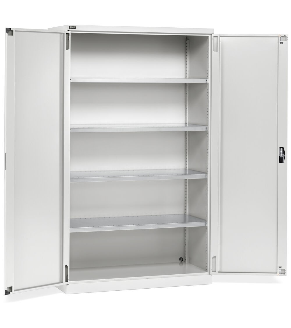 Armadio industriale per officina con ante a battente e 4 ripiani fessurati, L1193 x P555 x H2000 mm, PERFOM17002