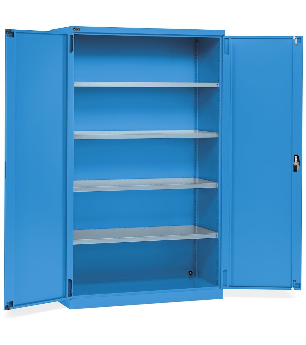 Armadio industriale officina con ante a battente e 4 ripiani fessurati, L1193 x P555 x H2000 mm, PERFOM17003
