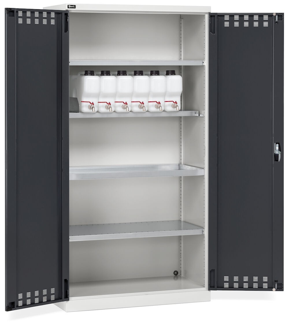 Armadio 2 ante a battente fessurate, 3 piani fessurati, 6 taniche, 1 vasca interna, L1023 x P555 x H2000 mm, PERFOM14019