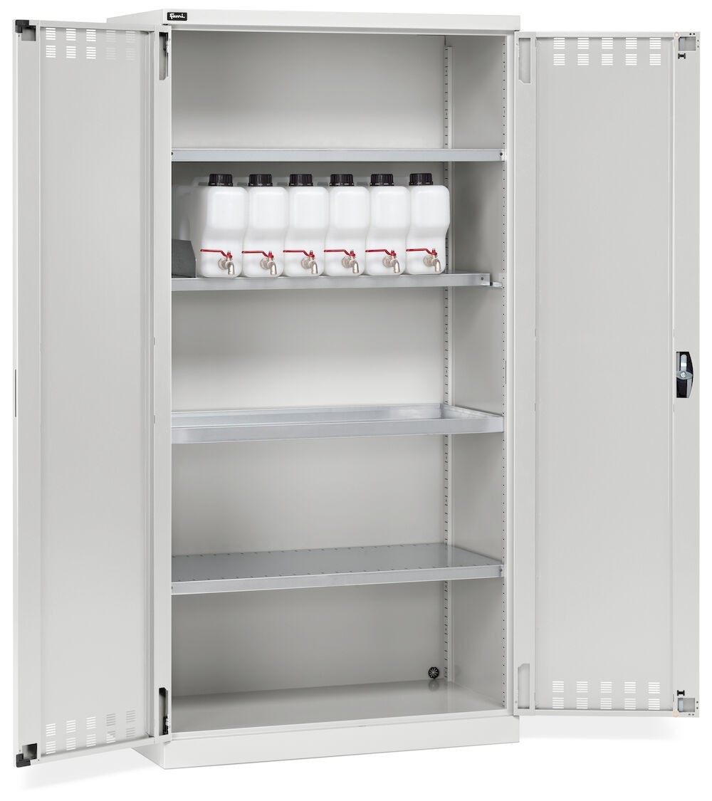 Armadio 2 ante a battente fessurate, 3 piani fessurati, 6 taniche, 1 vasca interna, L1023 x P555 x H2000 mm, PERFOM14020