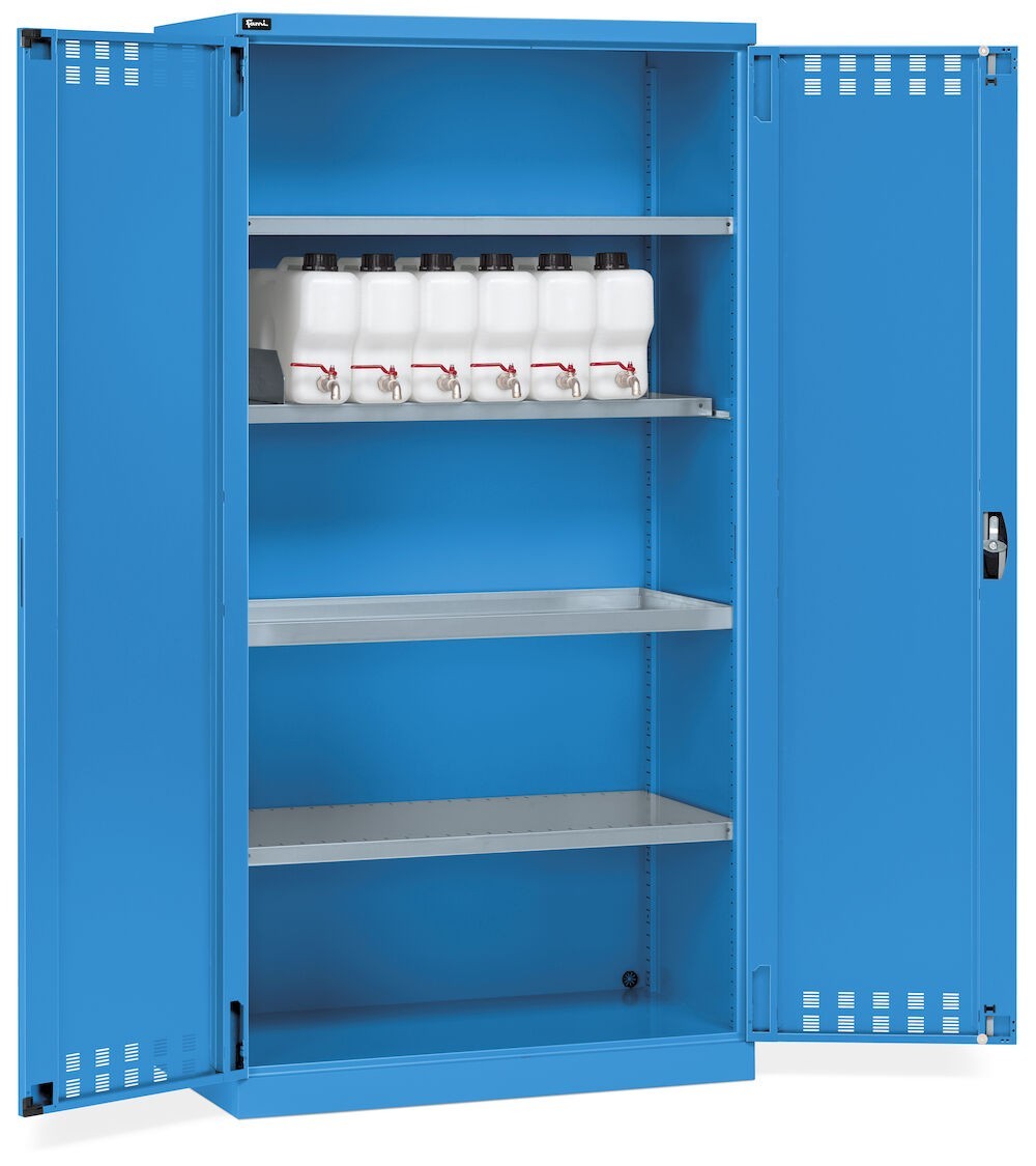 Armadio 2 ante a battente fessurate, 3 piani fessurati, 6 taniche, 1 vasca interna, L1023 x P555 x H2000 mm, PERFOM14021