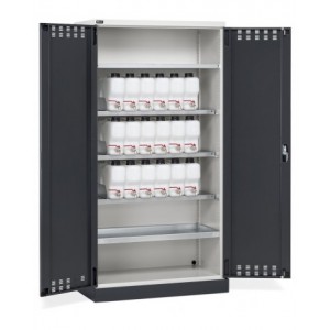 Armadio ante battente fessurate, 4 piani, 18 taniche, 1 vasca interna, 1 vasca esterna, L1048 x P600 x H2027 mm, PERFOM14022