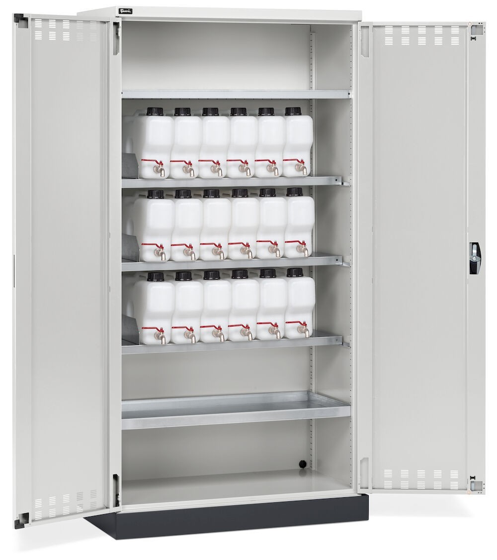 Armadio ante battente fessurate, 4 piani, 18 taniche, 1 vasca interna, 1 vasca esterna, L1048 x P600 x H2027 mm, PERFOM14023