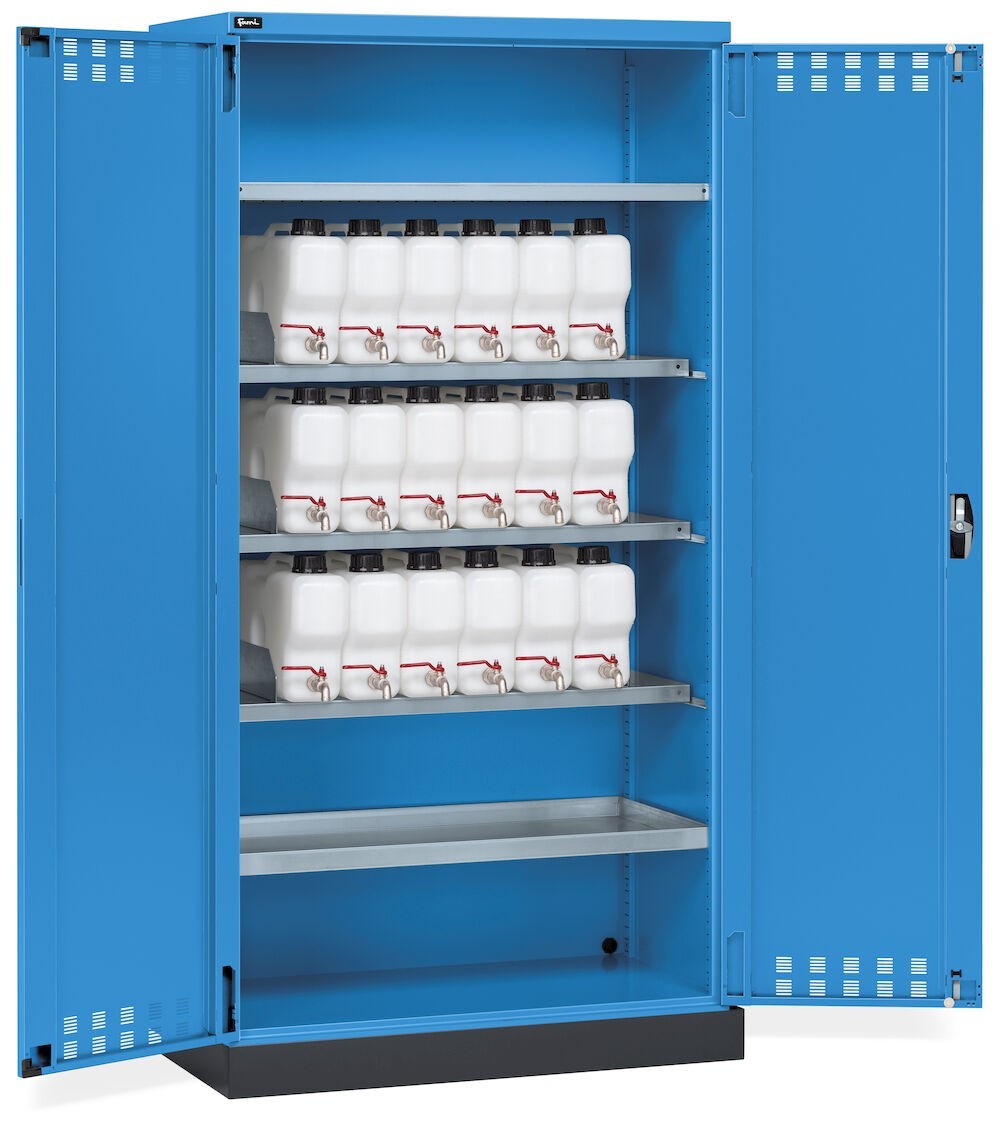 Armadio ante battente fessurate, 4 piani, 18 taniche, 1 vasca interna, 1 vasca esterna, L1048 x P600 x H2027 mm, PERFOM14024