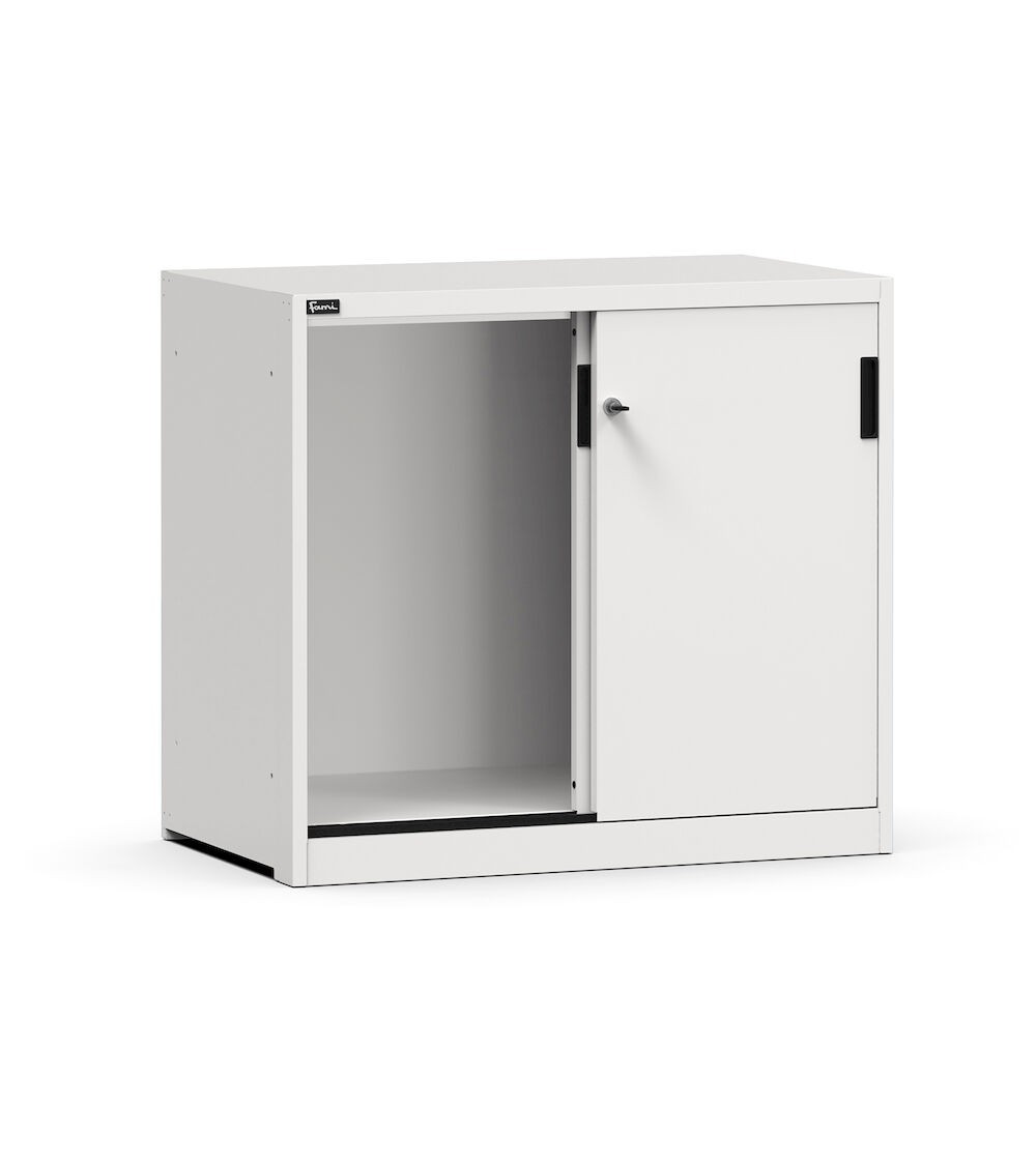 Armadio basso vuoto con porte scorrevoli, L1020 x P600 x H915 mm, RAL 7035