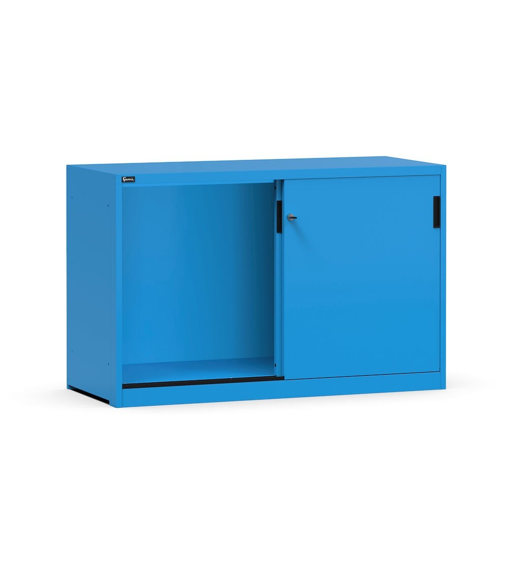 Armadio basso vuoto con porte scorrevoli, L1428 x P600 x H915 mm, RAL 5012