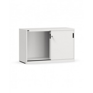 Armadio basso vuoto con porte scorrevoli, L1428 x P600 x H915 mm, RAL 7035