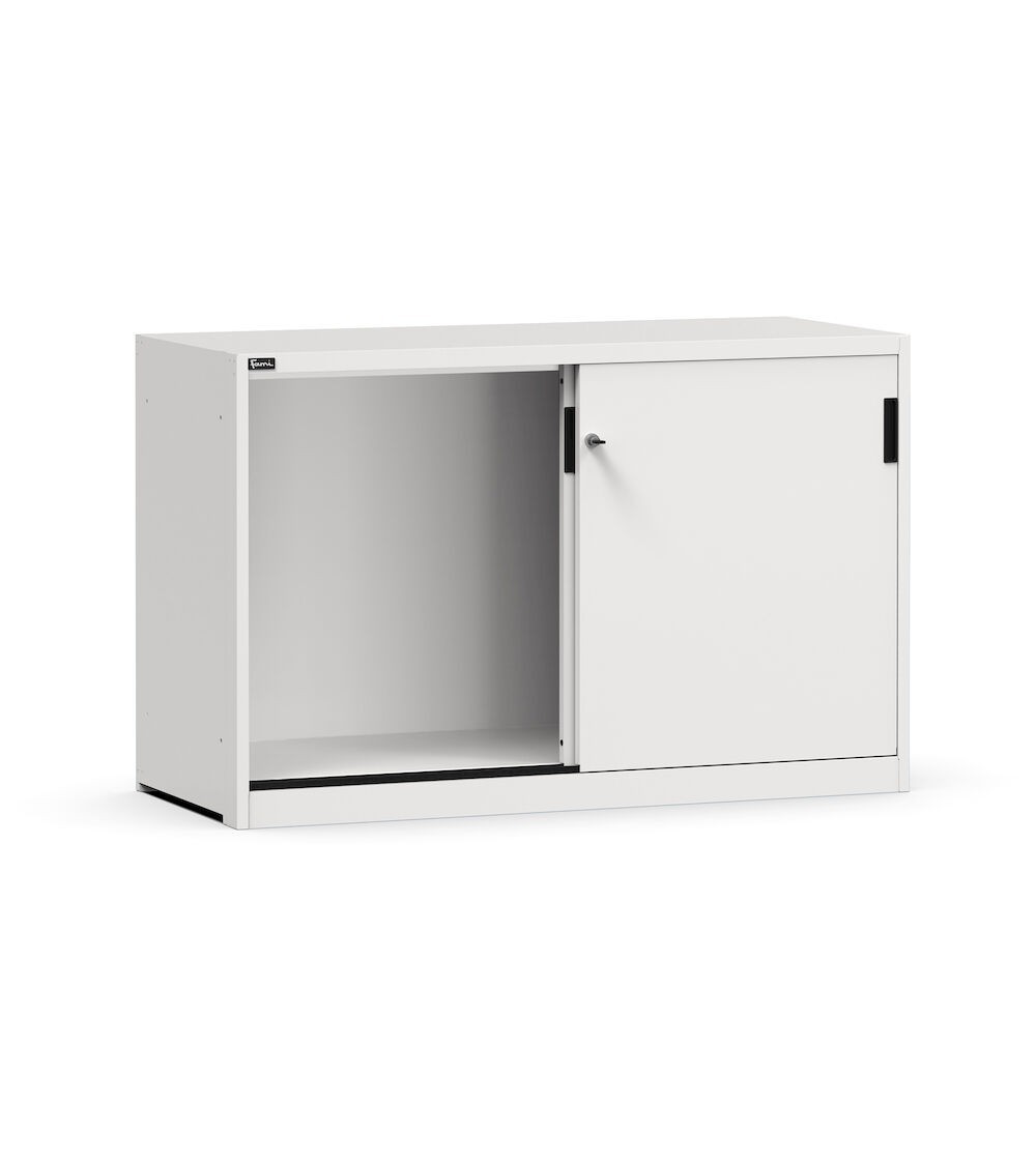 Armadio basso vuoto con porte scorrevoli, L1428 x P600 x H915 mm, RAL 7035